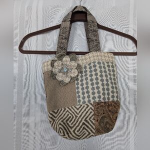 Patchwork Tote Bag with Floral Accent